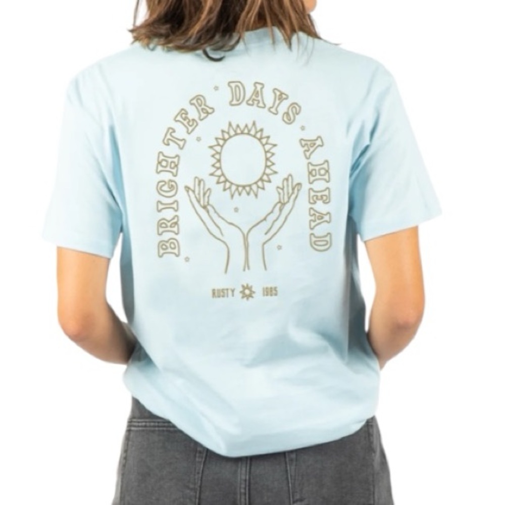 Rusty Ruins Tee M Pale Blue Women's Cotton Surf Graphic BNWT